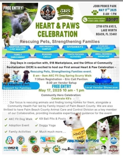 2025 Heart and Paws flyer showing the first community celebration at John Prince Park
